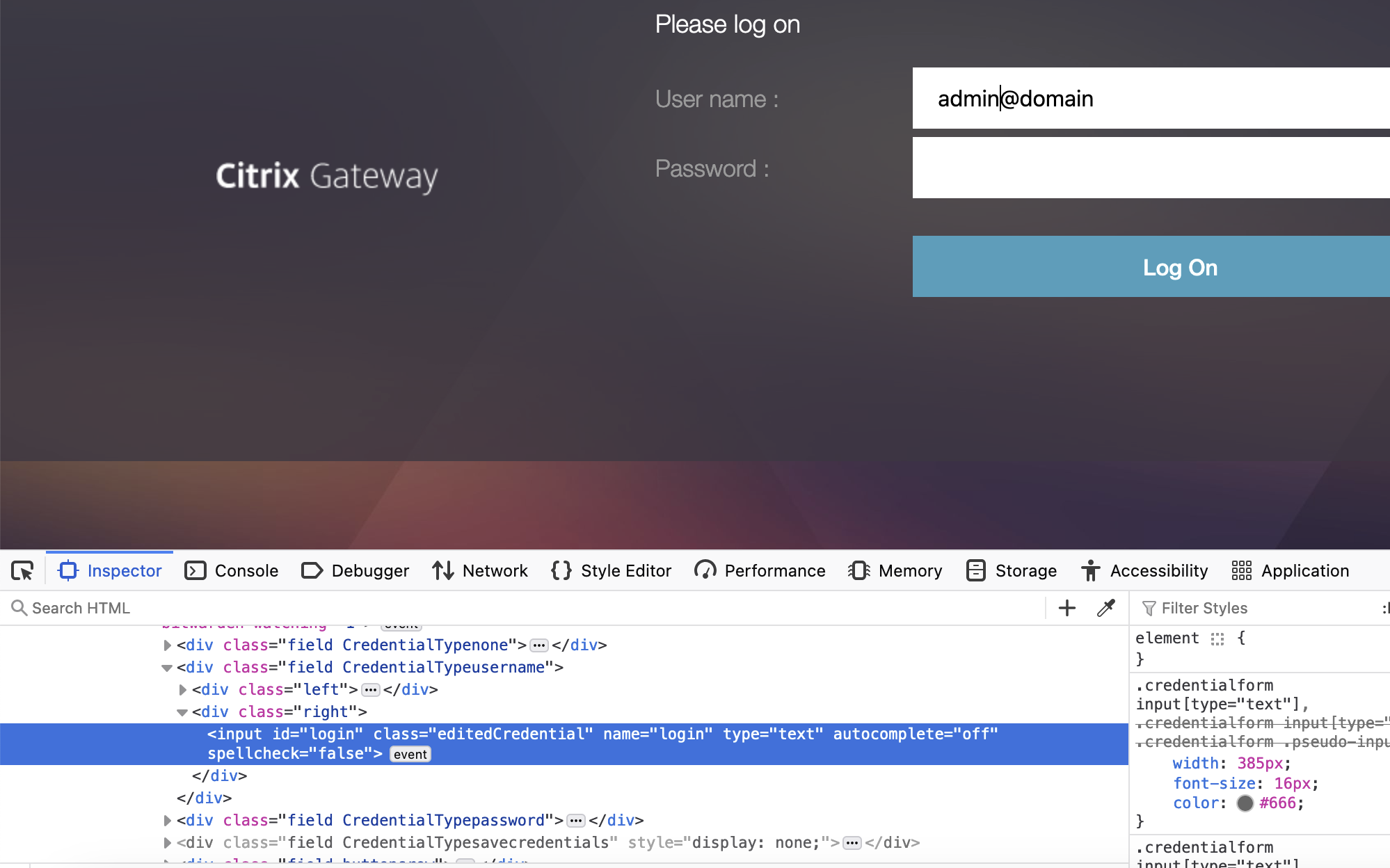 Citrix username field not disabled